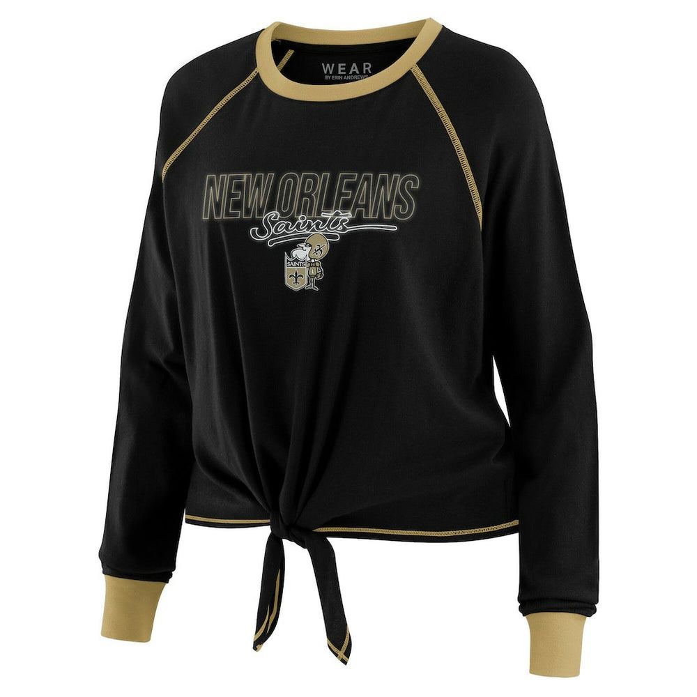 New Orleans Saints WEAR by Erin Andrews Women's Tie-Front Long Sleeve T-Shirt Black | NFL
