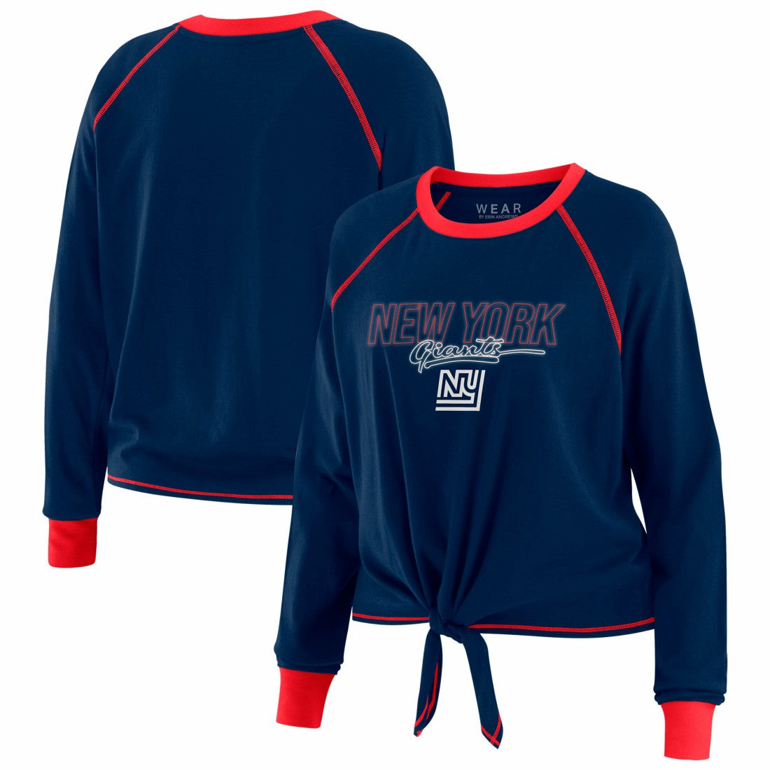 New York Giants WEAR by Erin Andrews Women's Tie-Front Long Sleeve T-Shirt Royal | NFL