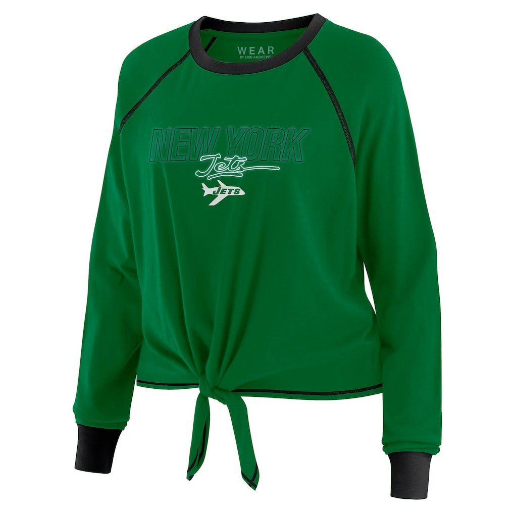 New York Jets WEAR by Erin Andrews Women's Tie-Front Long Sleeve T-Shirt Green | NFL