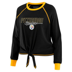 Pittsburgh Steelers WEAR by Erin Andrews Women's Tie-Front Long Sleeve T-Shirt Black | NFL