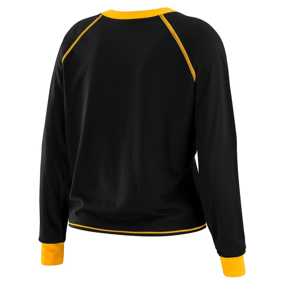 Pittsburgh Steelers WEAR by Erin Andrews Women's Tie-Front Long Sleeve T-Shirt Black | NFL
