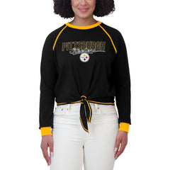 Pittsburgh Steelers WEAR by Erin Andrews Women's Tie-Front Long Sleeve T-Shirt Black | NFL