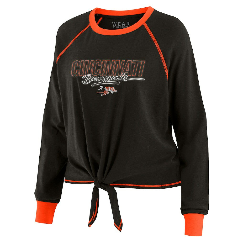 Cincinnati Bengals WEAR by Erin Andrews Women's Tie-Front Long Sleeve T-Shirt Black | NFL