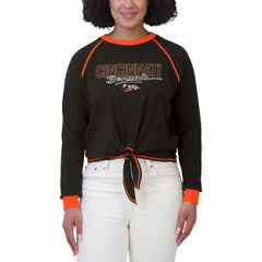 Cincinnati Bengals WEAR by Erin Andrews Women's Tie-Front Long Sleeve T-Shirt Black | NFL