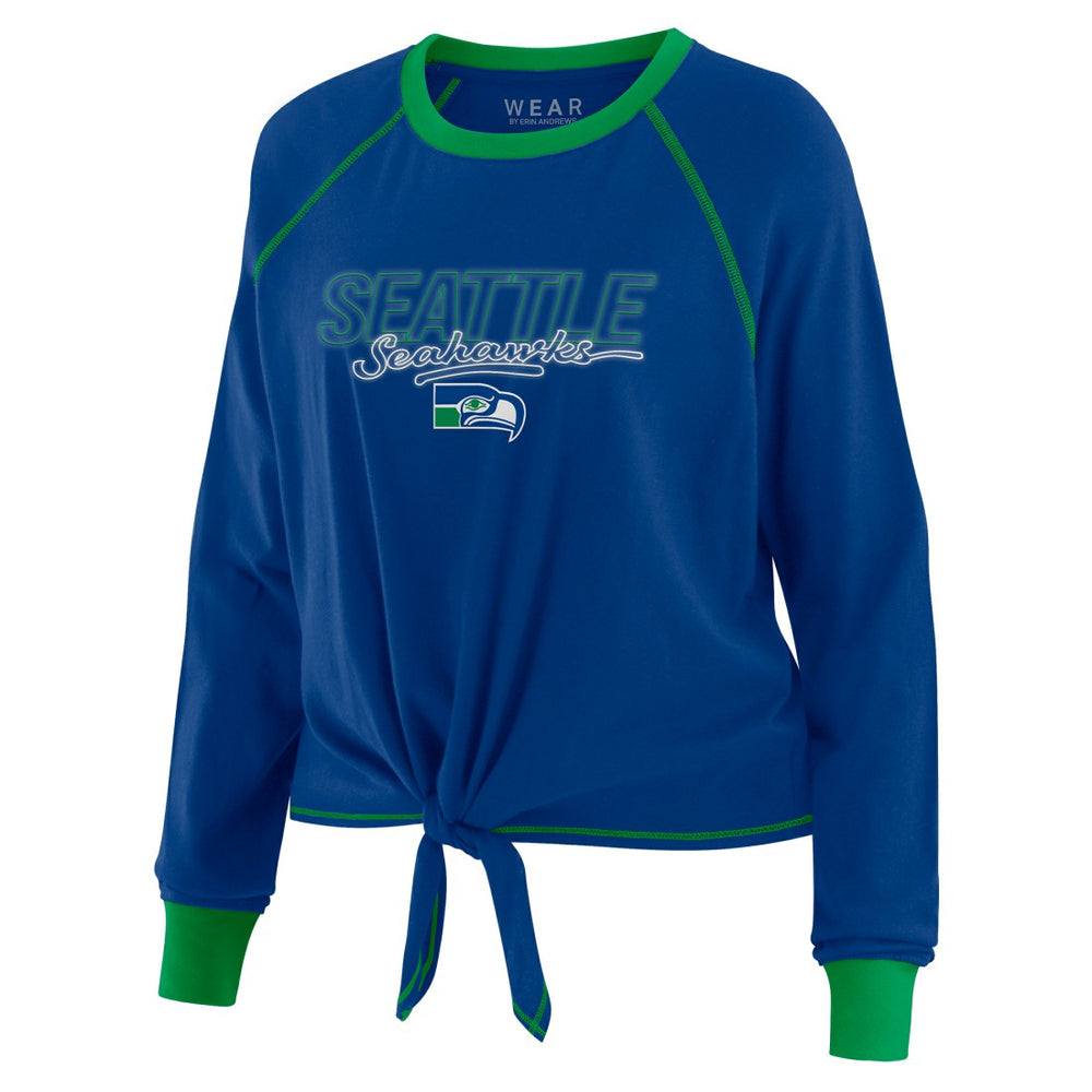 Seattle Seahawks WEAR by Erin Andrews Women's Tie-Front Long Sleeve T-Shirt Royal | NFL