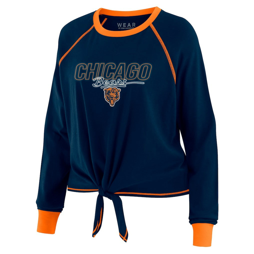 Chicago Bears WEAR by Erin Andrews Women's Tie-Front Long Sleeve T-Shirt Navy | NFL