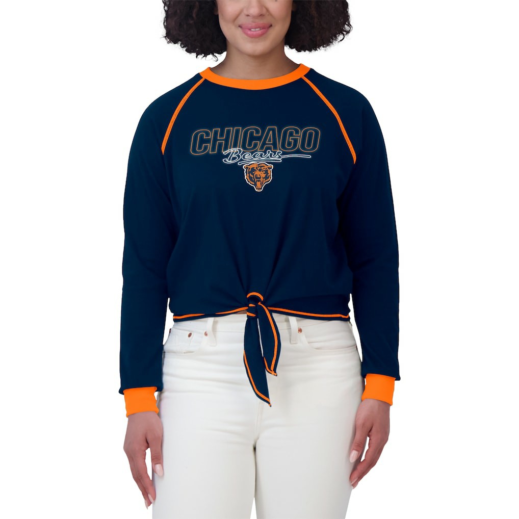 Chicago Bears WEAR by Erin Andrews Women's Tie-Front Long Sleeve T-Shirt Navy | NFL