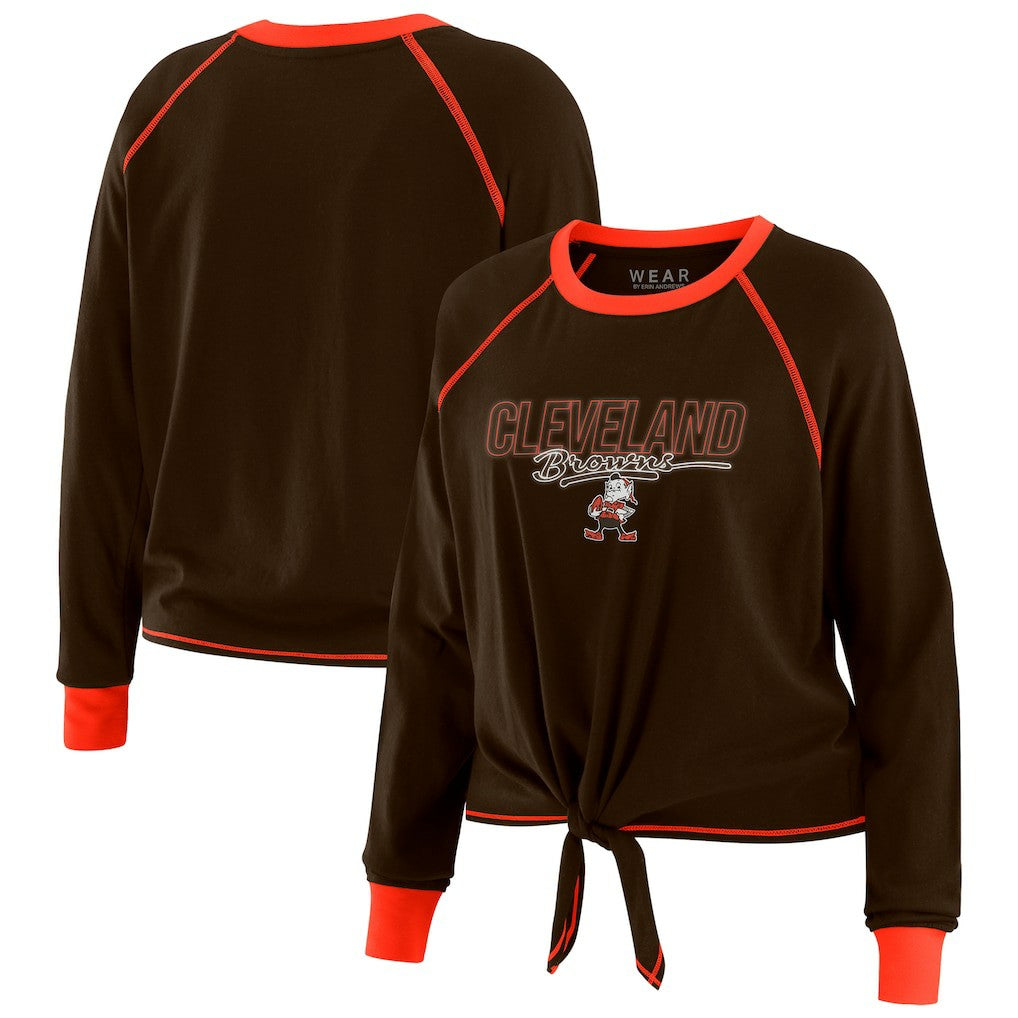 Cleveland Browns WEAR by Erin Andrews Women's Tie-Front Long Sleeve T-Shirt Brown | NFL