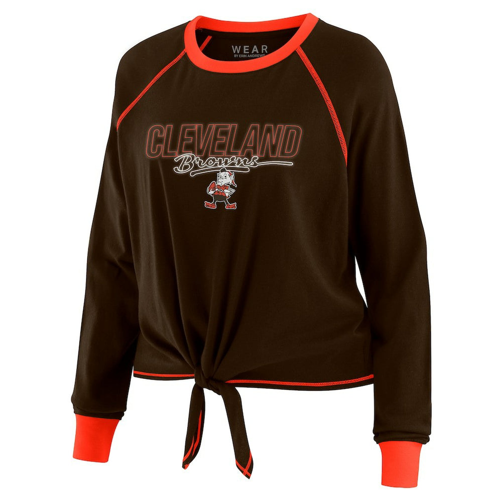 Cleveland Browns WEAR by Erin Andrews Women's Tie-Front Long Sleeve T-Shirt Brown | NFL
