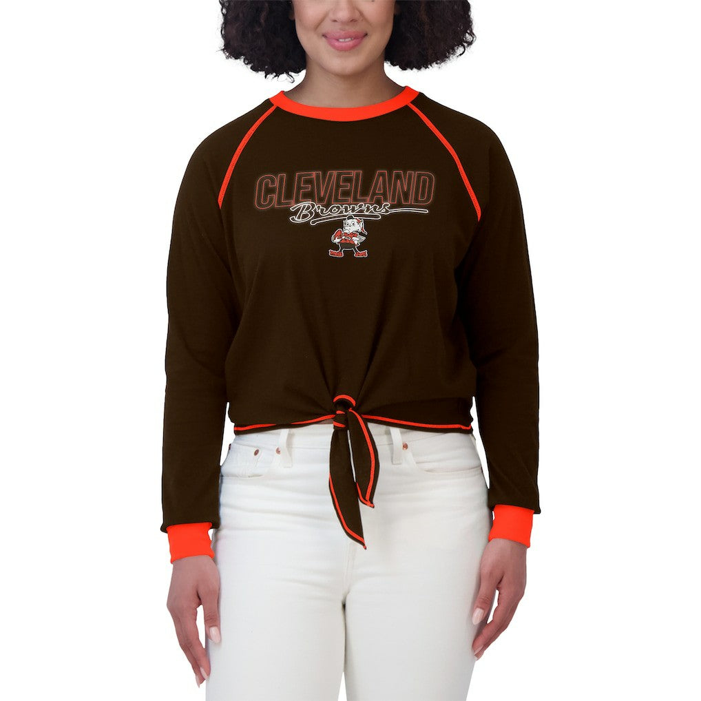 Cleveland Browns WEAR by Erin Andrews Women's Tie-Front Long Sleeve T-Shirt Brown | NFL