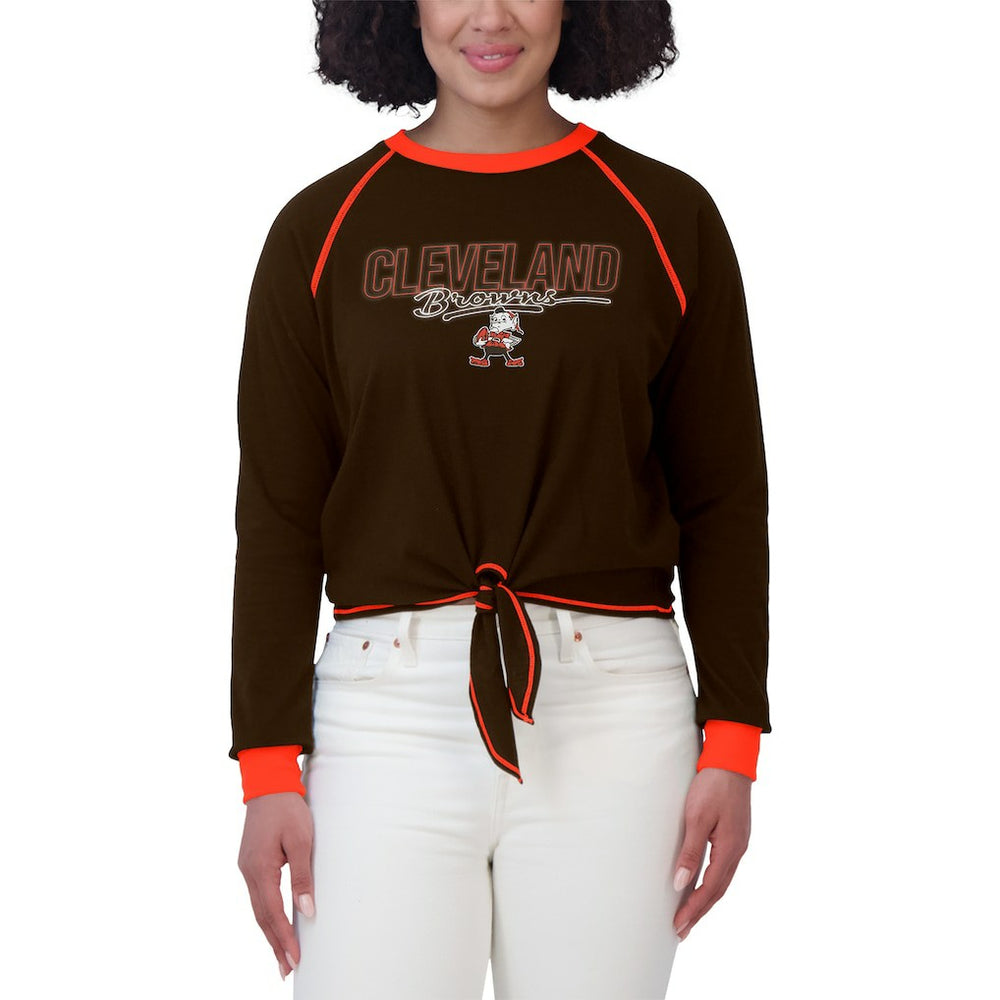 Cleveland Browns WEAR by Erin Andrews Women's Tie-Front Long Sleeve T-Shirt Brown | NFL
