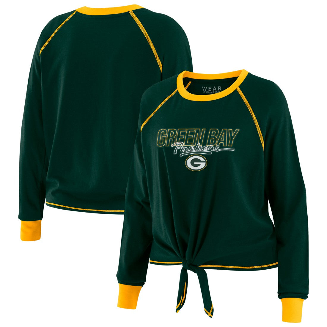 Green Bay Packers WEAR by Erin Andrews Women's Tie-Front Long Sleeve T-Shirt Green | NFL