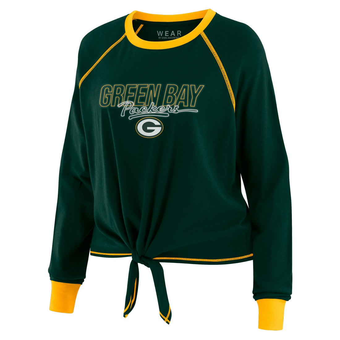 Green Bay Packers WEAR by Erin Andrews Women's Tie-Front Long Sleeve T-Shirt Green | NFL