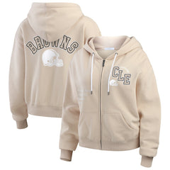 Cleveland Browns WEAR by Erin Andrews Women's Tonal Full-Zip Hoodie Oatmeal | NFL