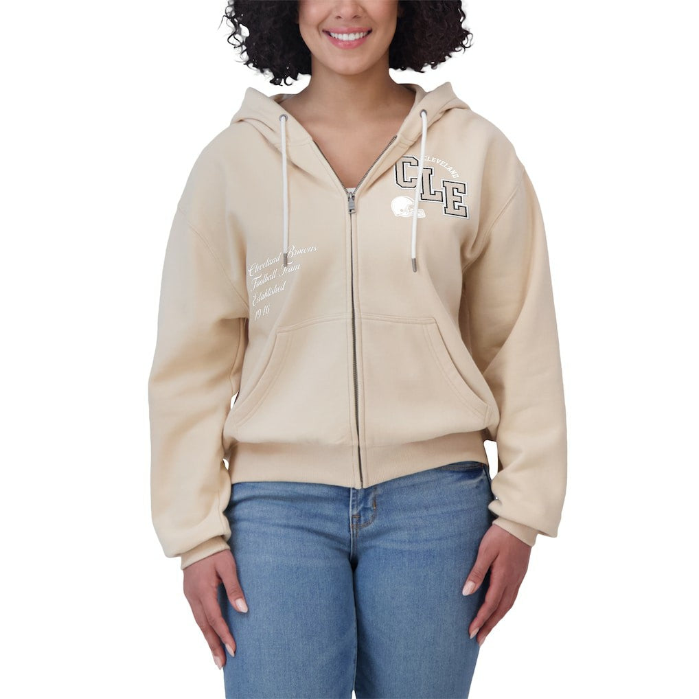 Cleveland Browns WEAR by Erin Andrews Women's Tonal Full-Zip Hoodie Oatmeal | NFL