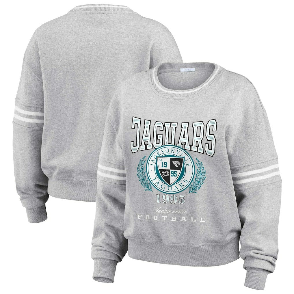 Jacksonville Jaguars WEAR by Erin Andrews Women's Cropped Pullover Sweatshirt Heather Gray | NFL