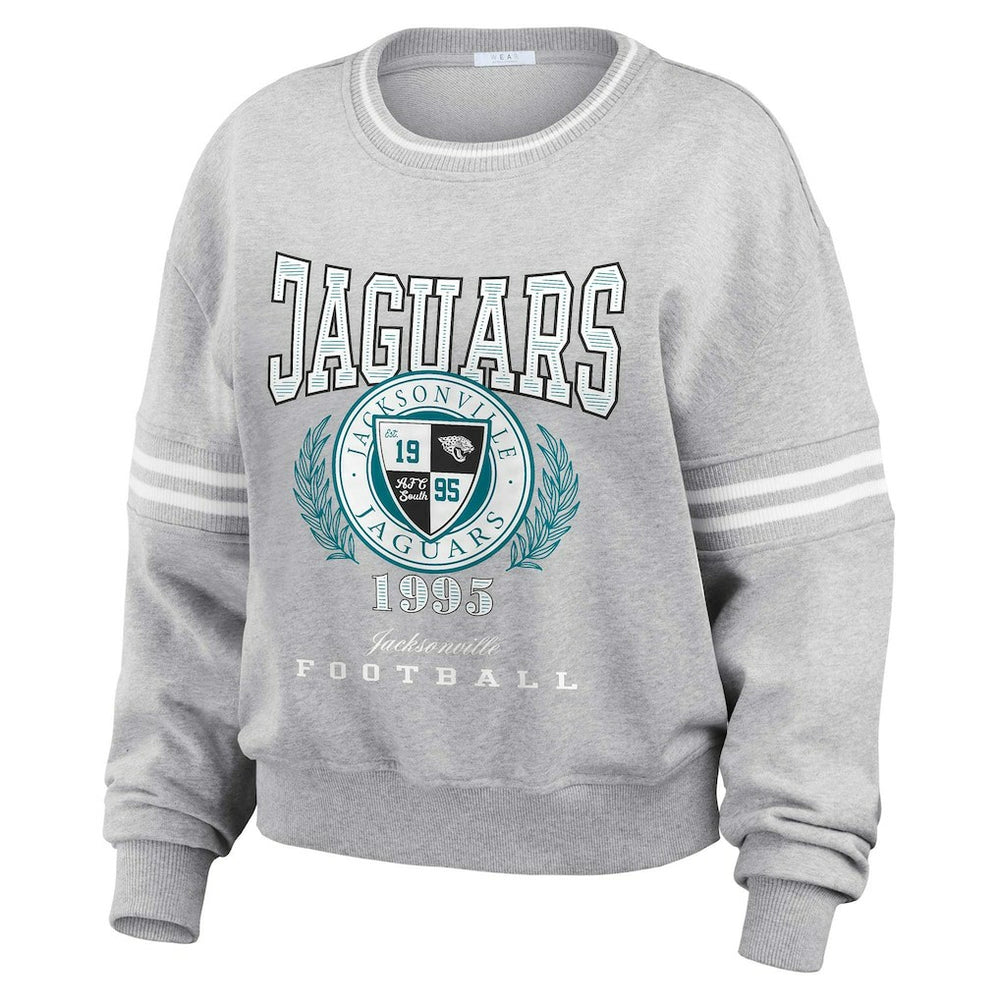 Jacksonville Jaguars WEAR by Erin Andrews Women's Cropped Pullover Sweatshirt Heather Gray | NFL