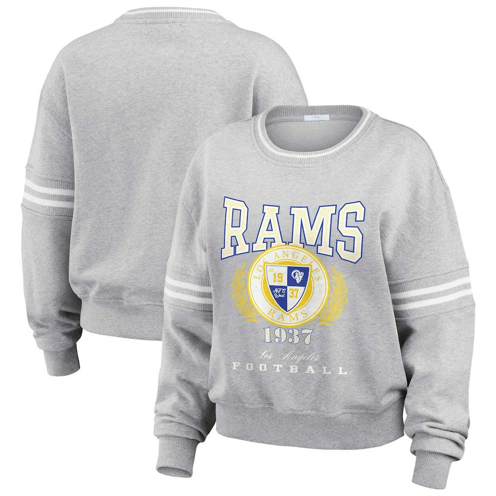 Los Angeles Rams WEAR by Erin Andrews Women's Cropped Pullover Sweatshirt Heather Gray | NFL
