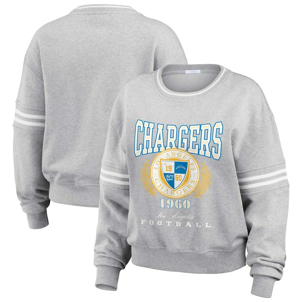 Los Angeles Chargers WEAR by Erin Andrews Women's Cropped Pullover Sweatshirt Heather Gray | NFL
