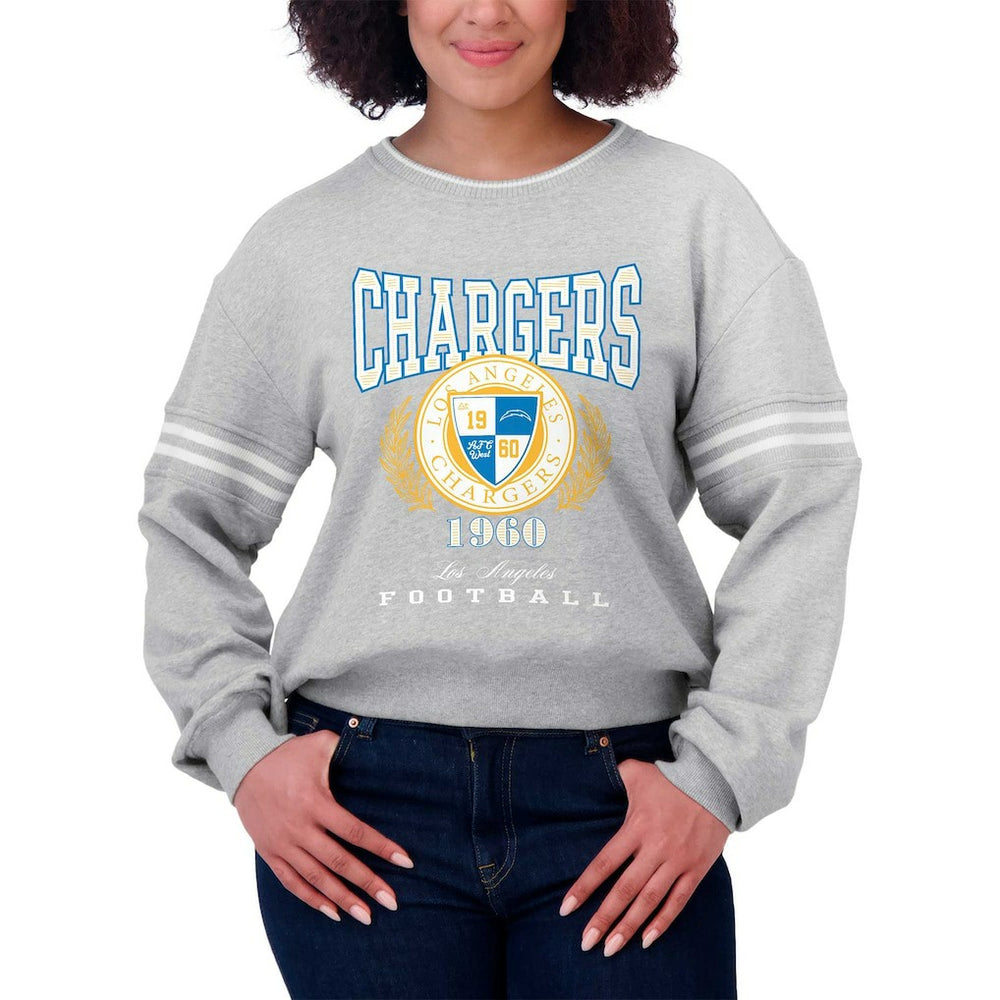 Los Angeles Chargers WEAR by Erin Andrews Women's Cropped Pullover Sweatshirt Heather Gray | NFL
