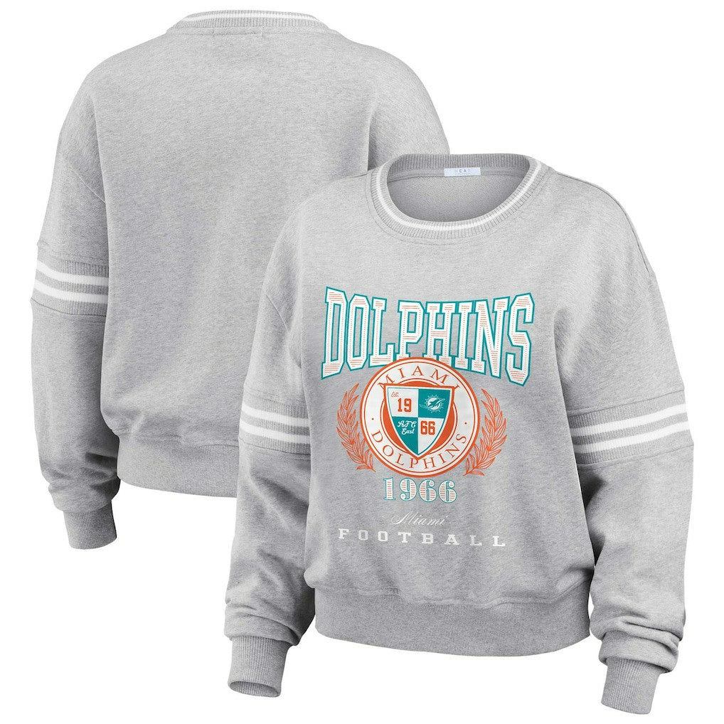 Miami Dolphins WEAR by Erin Andrews Women's Cropped Pullover Sweatshirt Heather Gray | NFL