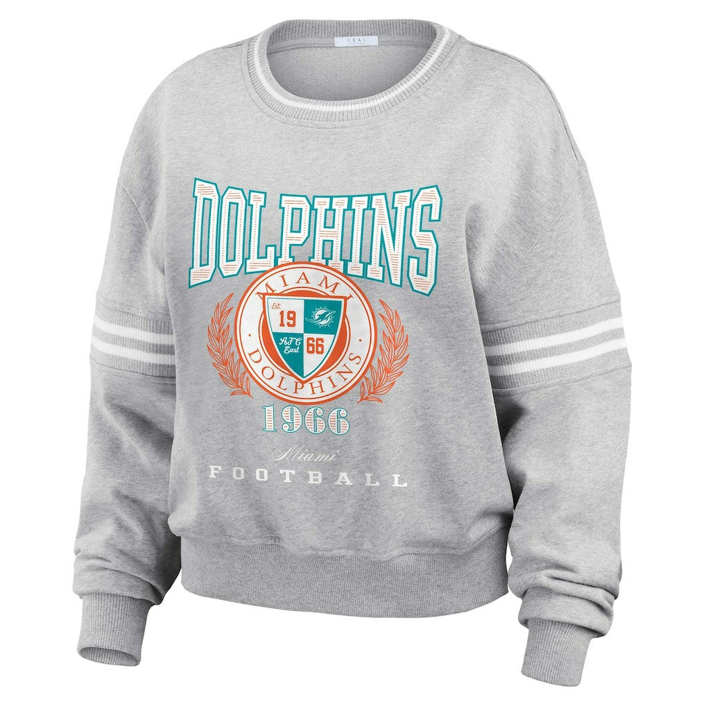 Miami Dolphins WEAR by Erin Andrews Women's Cropped Pullover Sweatshirt Heather Gray | NFL