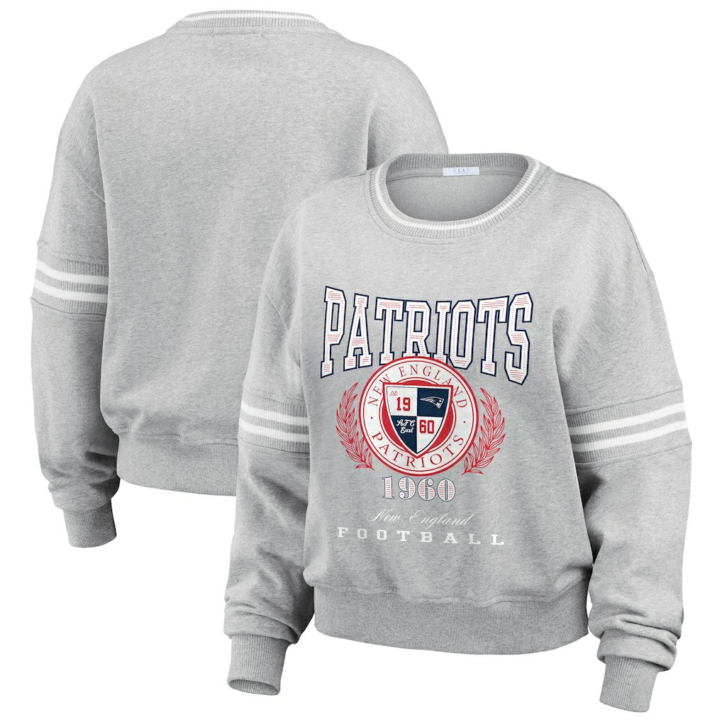 New England Patriots WEAR by Erin Andrews Women's Pullover Sweatshirt Heather Gray | NFL