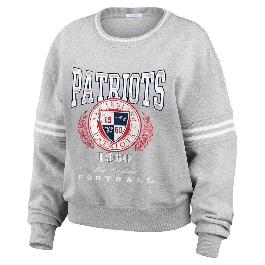 New England Patriots WEAR by Erin Andrews Women's Pullover Sweatshirt Heather Gray | NFL