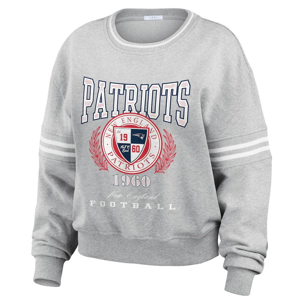New England Patriots WEAR by Erin Andrews Women's Pullover Sweatshirt Heather Gray | NFL