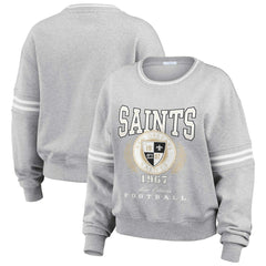 New Orleans Saints WEAR by Erin Andrews Women's Cropped Pullover Sweatshirt Heather Gray | NFL