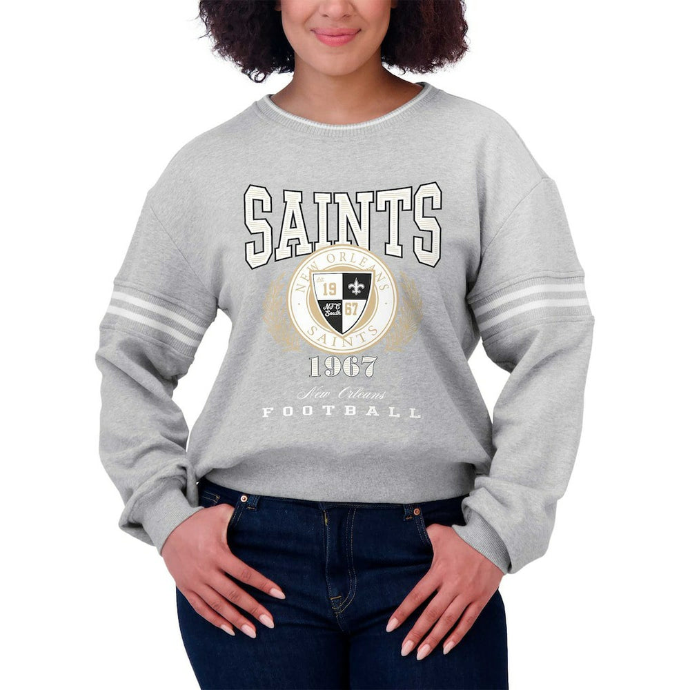 New Orleans Saints WEAR by Erin Andrews Women's Cropped Pullover Sweatshirt Heather Gray | NFL