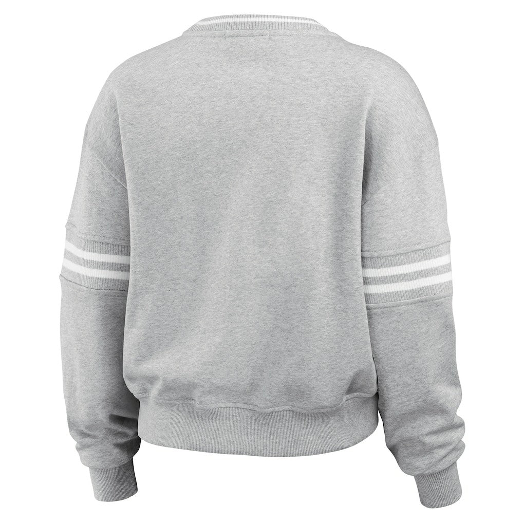 New York Jets WEAR by Erin Andrews Women's Crest Cropped Pullover Sweatshirt Heather Gray | NFL