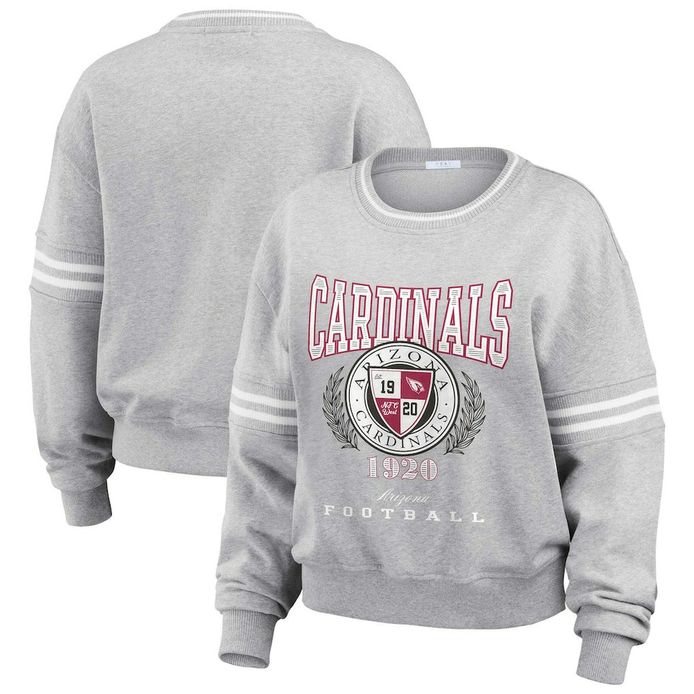 Arizona Cardinals WEAR by Erin Andrews Women's Cropped Pullover Sweatshirt Heather Gray | NFL