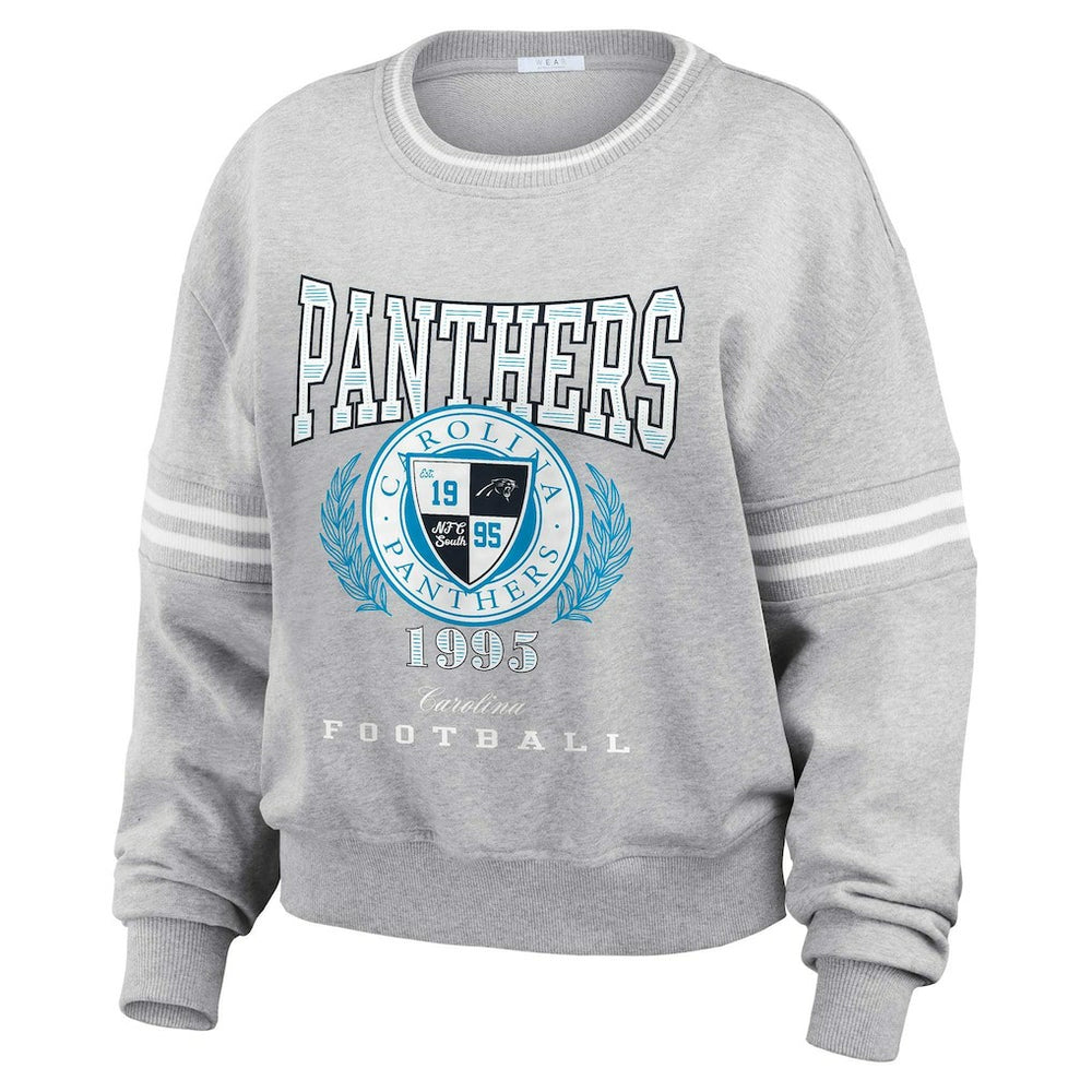 Carolina Panthers WEAR by Erin Andrews Women's Cropped Pullover Sweatshirt Heather Gray | NFL