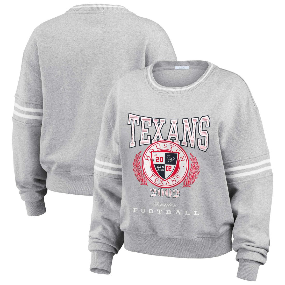Houston Texans WEAR by Erin Andrews Women's Cropped Pullover Sweatshirt Heather Gray | NFL