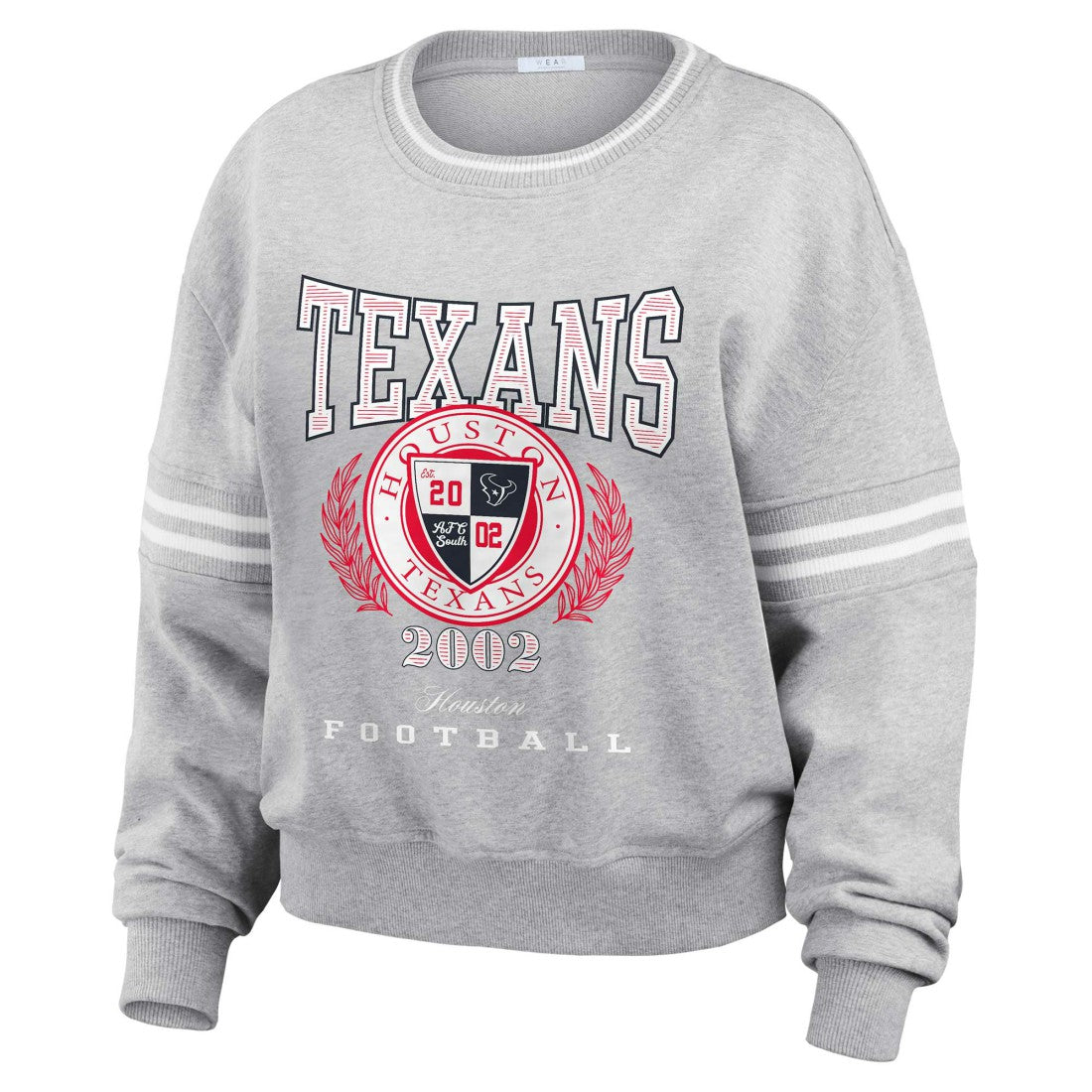 Houston Texans WEAR by Erin Andrews Women's Cropped Pullover Sweatshirt Heather Gray | NFL
