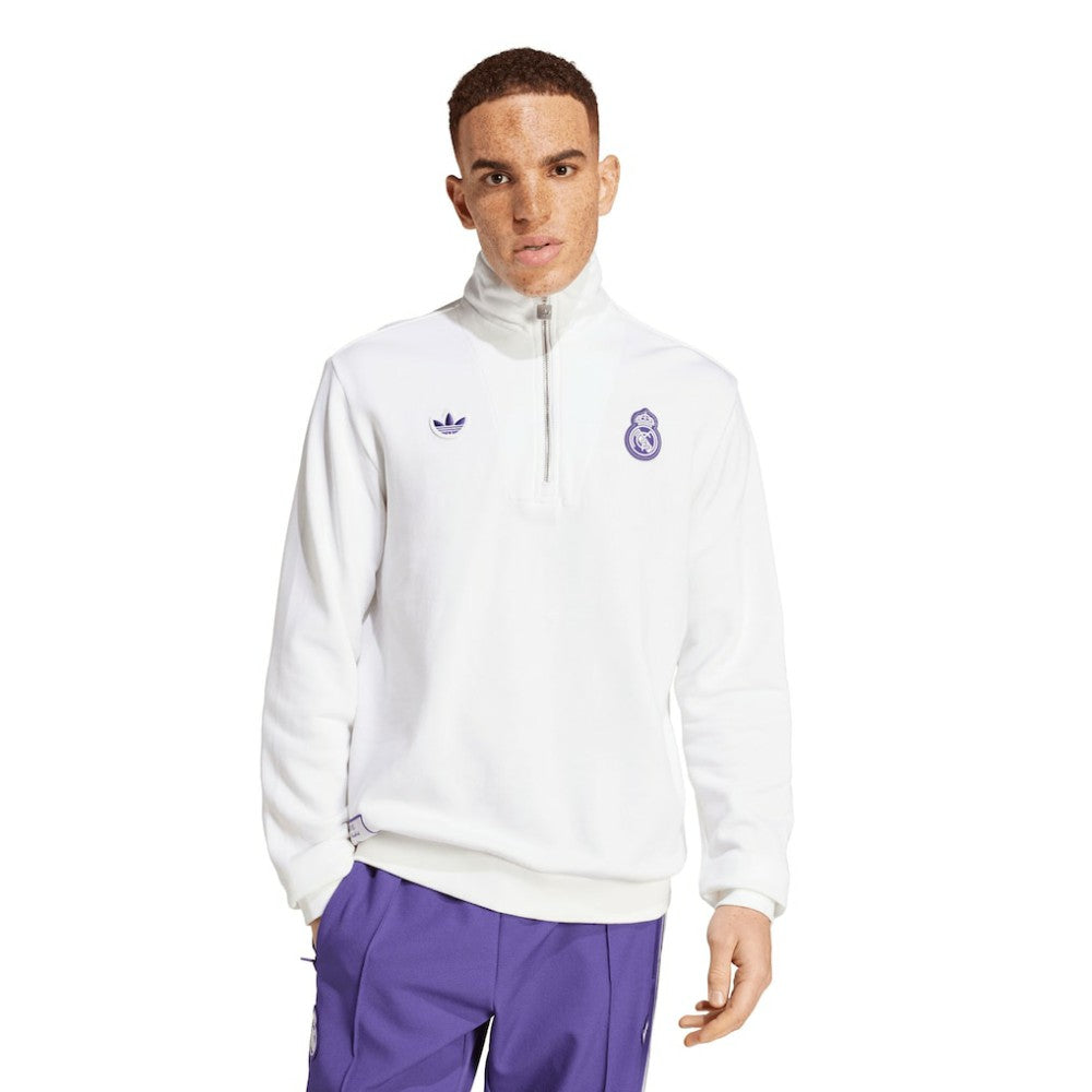Real Madrid Originals Terrace Icons Collection Half-Zip Top White | Adidas Sale