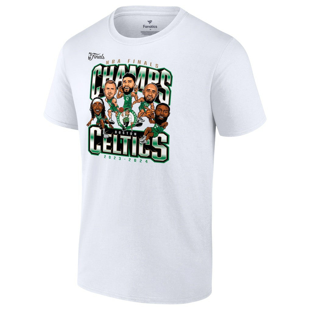 Boston Celtics 2024 NBA Finals Champions Pull Up Jumper Caricature T-Shirt White - NBA