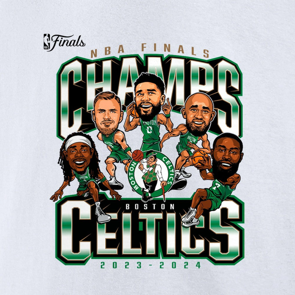 Boston Celtics 2024 NBA Finals Champions Pull Up Jumper Caricature T-Shirt White - NBA