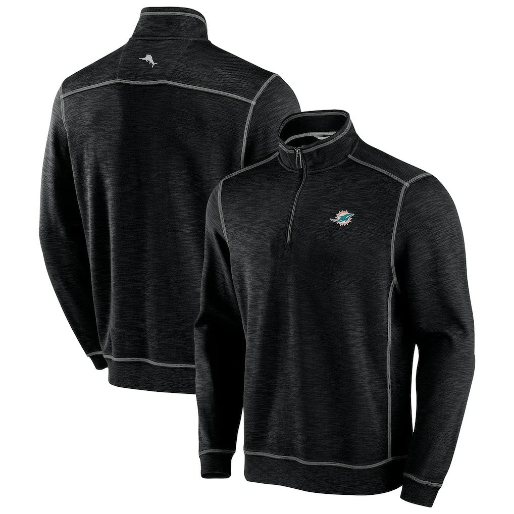 Miami Dolphins Tobago Bay Tri-Blend Half-Zip Sweatshirt Black | Tommy Bahama
