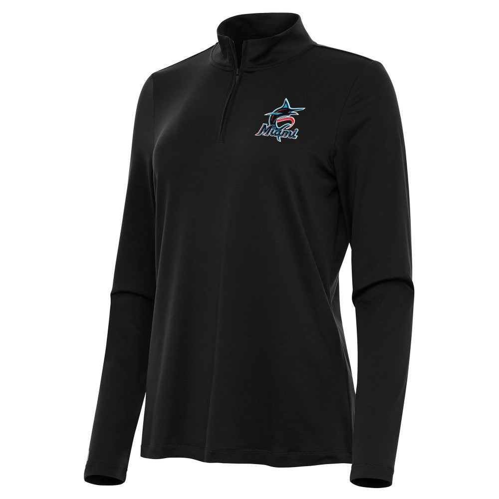 Miami Marlins Antigua Women's Reprocess Quarter-Zip Top - Black Tops - MLB