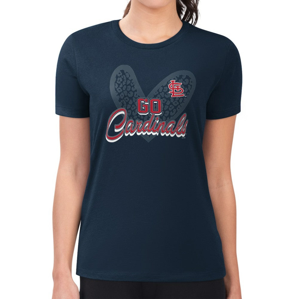 St. Louis Cardinals G-III 4Her by Carl Banks Women's Super-Slim Fit Lightweight Leopard Heart T-Shirt - MLB