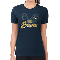 Milwaukee Brewers G-III 4Her by Carl Banks Women's Super-Slim Fit Lightweight Leopard Heart T-Shirt - MLB