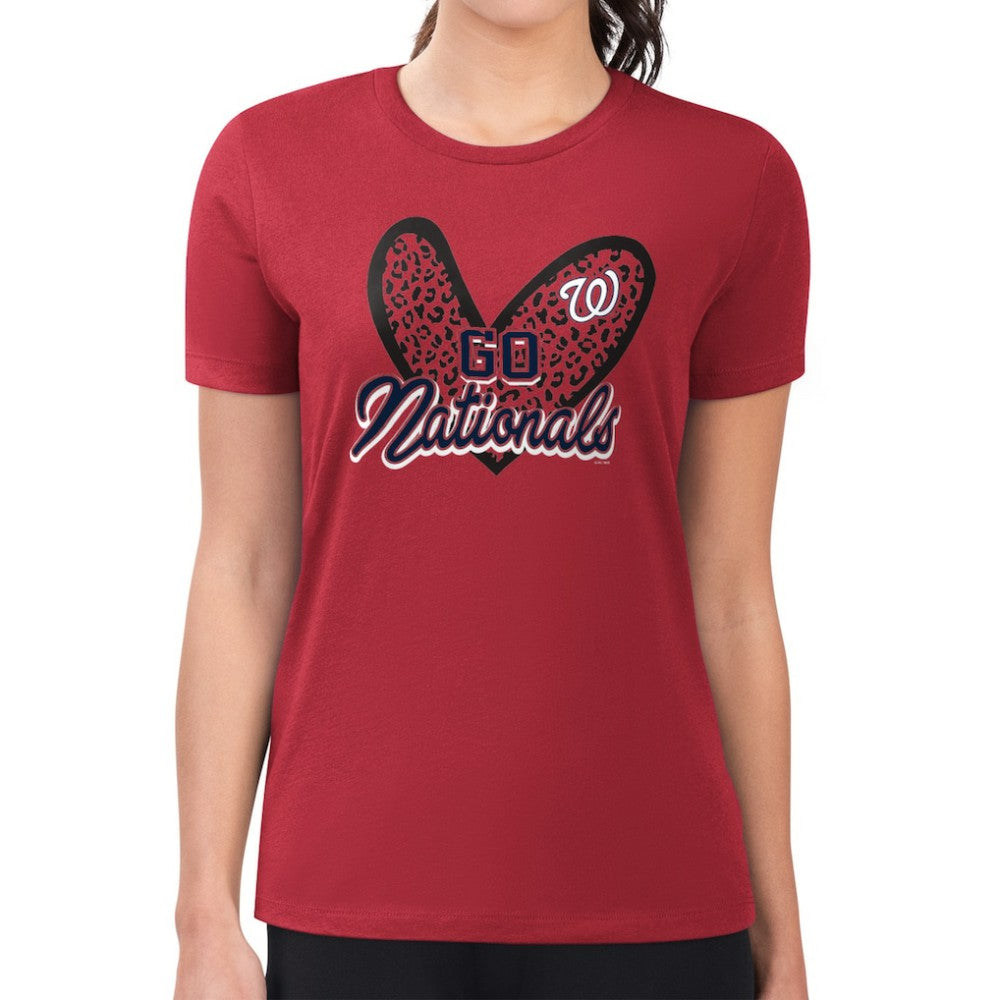 Washington Nationals G-III 4Her by Carl Banks Women's Super-Slim Fit Lightweight Leopard Heart T-Shirt - MLB