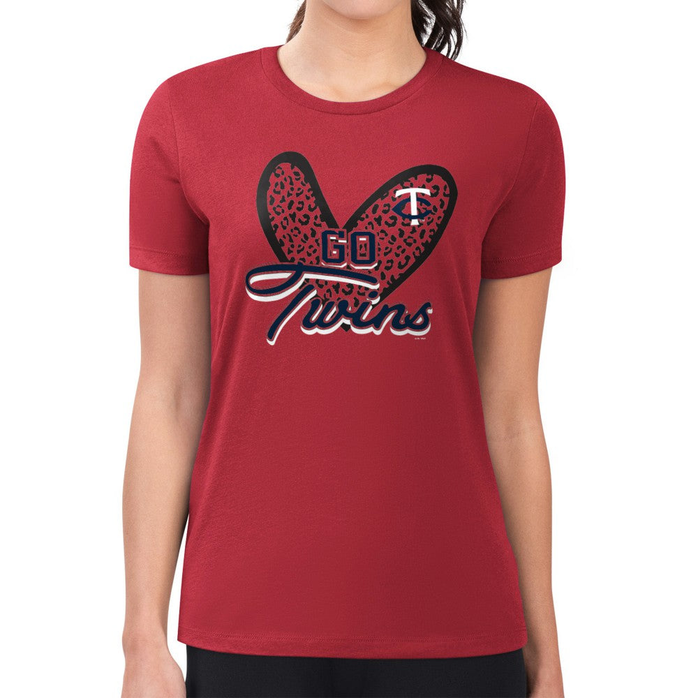 Minnesota Twins G-III 4Her by Carl Banks Women's Super-Slim Fit Lightweight Leopard Heart T-Shirt - MLB