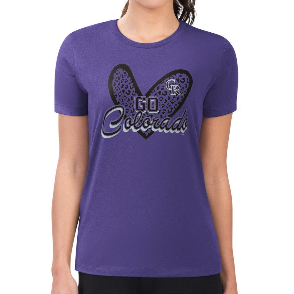 Colorado Rockies G-III 4Her by Carl Banks Women's Super-Slim Fit Lightweight Leopard Heart T-Shirt - MLB