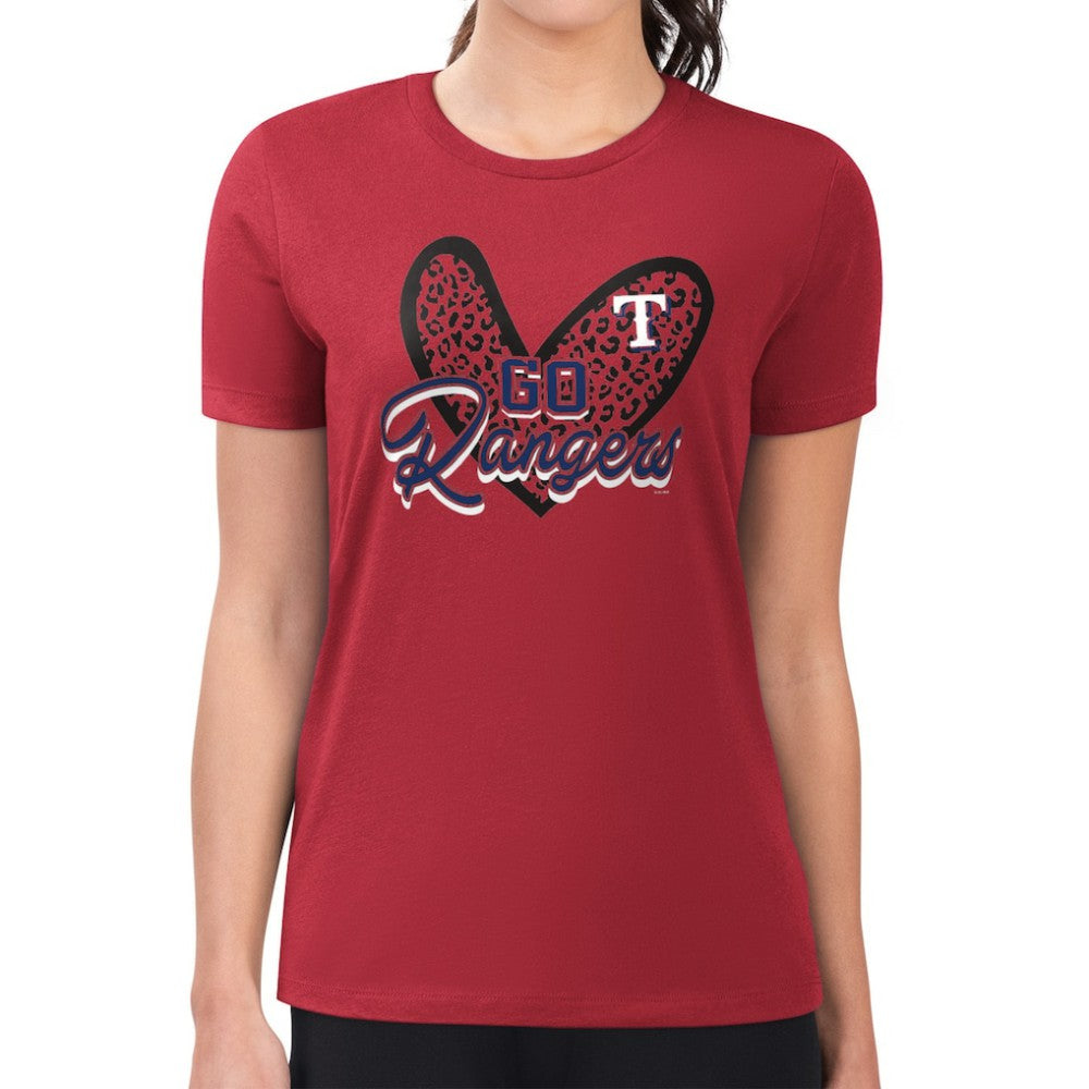 Texas Rangers G-III 4Her by Carl Banks Women's Super-Slim Fit Lightweight Leopard Heart T-Shirt - MLB