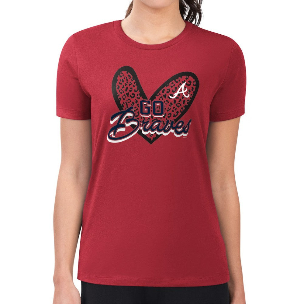 Atlanta Braves G-III 4Her by Carl Banks Women's Super-Slim Fit Lightweight Leopard Heart T-Shirt - MLB