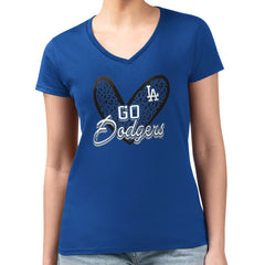 Los Angeles Dodgers G-III 4Her by Carl Banks Women's Super-Slim Fit Lightweight Leopard Heart V-Neck T-Shirt - MLB