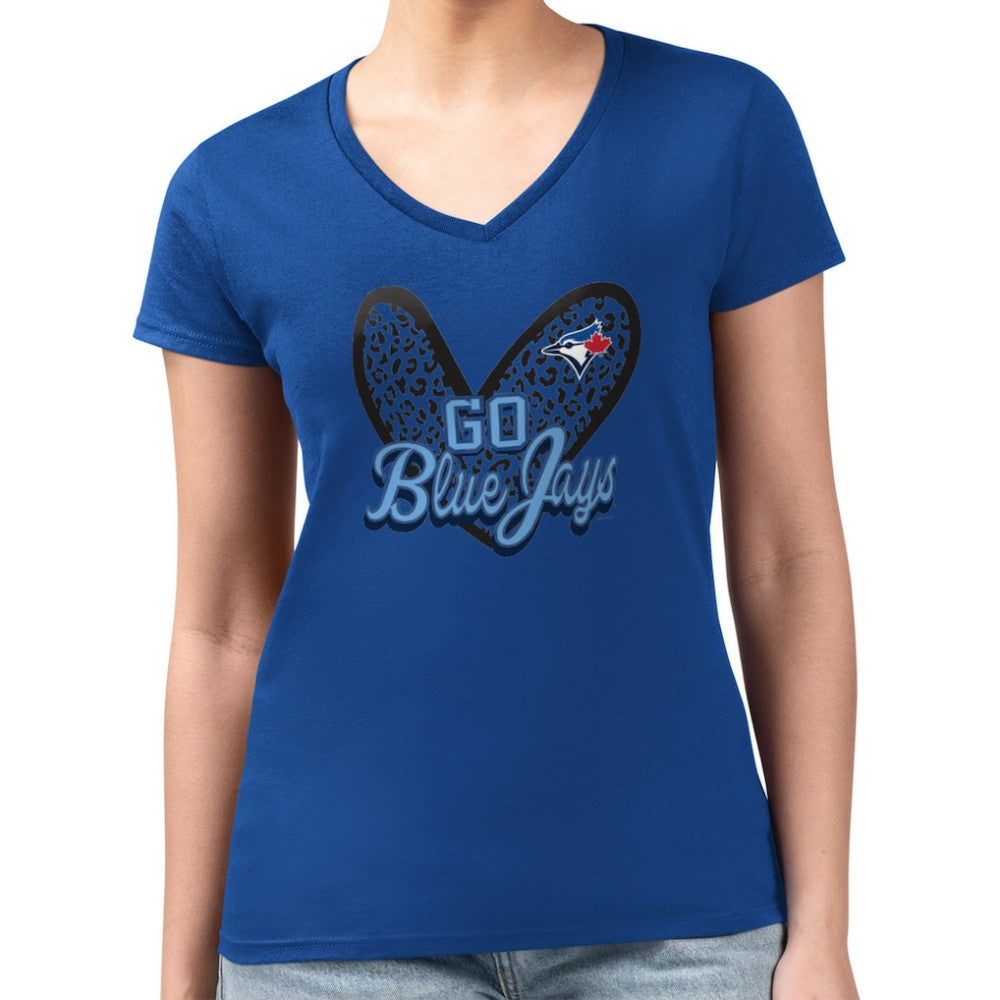 Toronto Blue Jays G-III 4Her by Carl Banks Women's Super-Slim Fit Lightweight Leopard Heart V-Neck T-Shirt - MLB